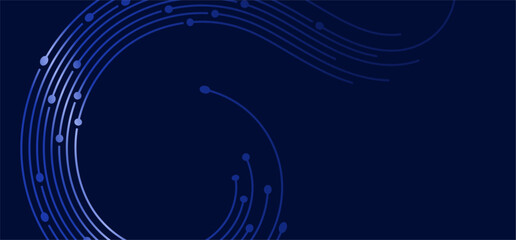 Blue abstract tech pattern with curves and dots on a dark backdrop