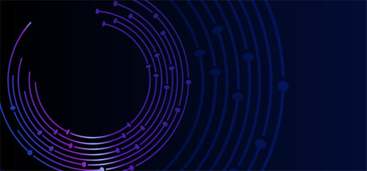 Circular lines with dots, purple to blue gradient, on dark blue