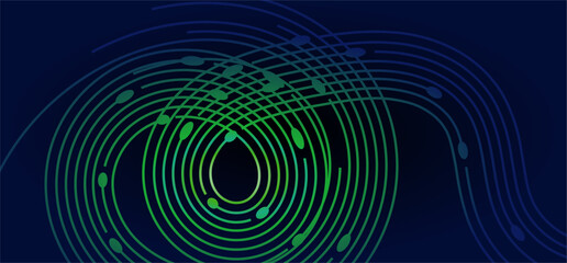 Blue background with green spiral lines and oval accents