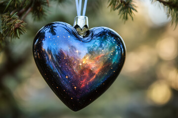Heart Shaped Ornaments Hanging on a Decorated Christmas Tree