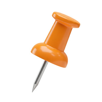 Orange Push Pin, 3d rendering. isolated on white or transparent background. PNG
