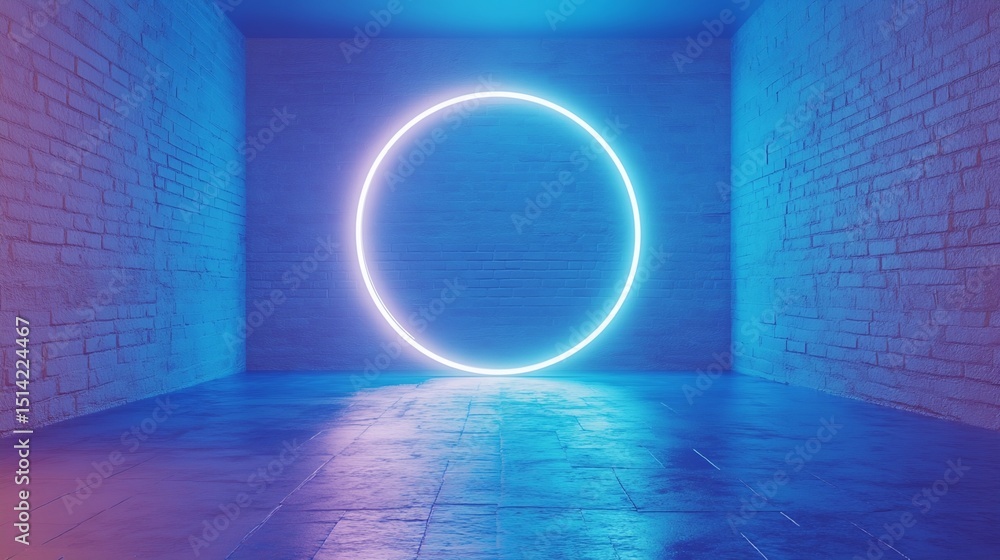 Poster digital rendering of a room with neon circle light