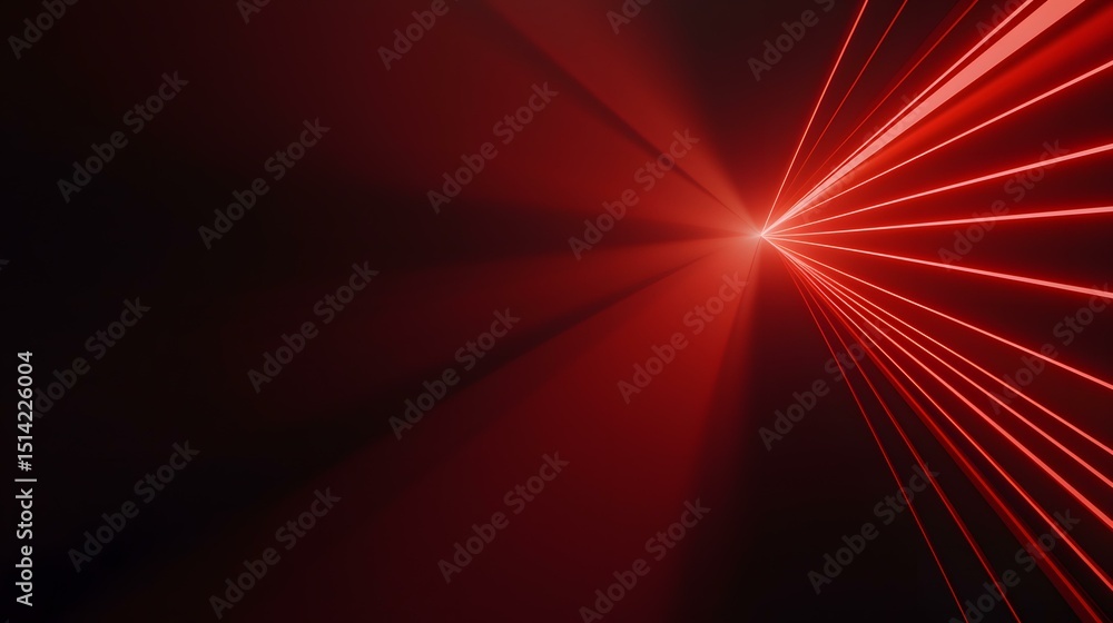 Poster the image contains multiple bright red laser beams emanating from a central point, converging toward