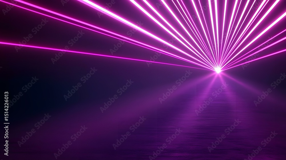 Poster the image contains numerous bright purple laser beams emanating from a central point, creating a rad