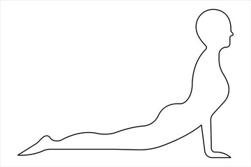 One continuous line art drawing of doing exercise in yoga pose outline vector illustration