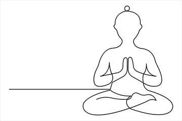 One continuous line art drawing of doing exercise in yoga pose outline vector illustration