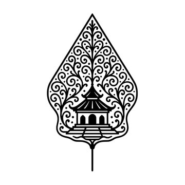 Gunungan Wayang Kulit with Temple and Tree of Life Motif