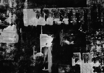 Fototapeta premium Grunge white paint texture on black background. Weathered wall backdrop. Abstract dirty graphic element for overlay template.