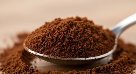 Macro photo of spoon with ground coffee