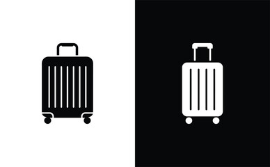Minimalistic Baggage Icon, Black and White Suitcase with Wheels and Handle