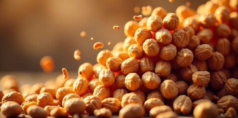 Roasted Peanut beans float in air, explosion of texture and color, peanut, texture, white background