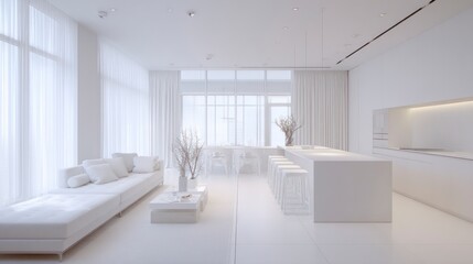 Bright minimalist white living room