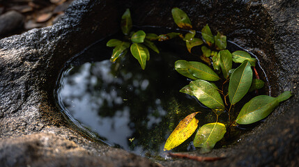 Naklejka premium Macro Shot Of Rain Pool In Monsoon Forest, Great For Meditative And Scientific Visuals
