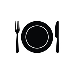 Silhouette Plate Fork and Knife on Transparent Background for Restaurant Concept