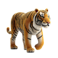 Obraz premium A highly of a powerful standing tiger with vibrant stripes and a fierce expression rendered in a textured felt like material