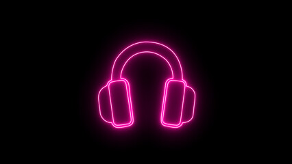 Glowing neon line Headphones icon isolated on black background. Earphones. neon lights headphones footage,colorful music notes and sound wave,glowing signboard, music concept wallpaper	
