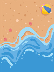 Playful Beach Background with Ocean Waves and Toy Ball
