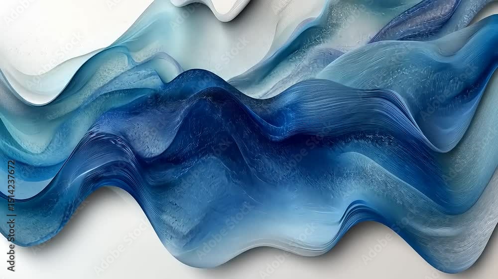 Poster abstract blue and white flowing waves background in a loop with seamless motion