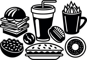 fast food and drink icons silhouette set template