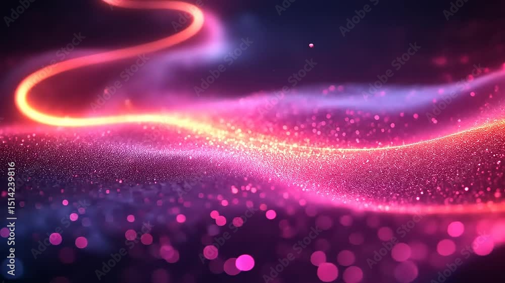 Poster abstract flowing energy line with glowing particles in a dynamic background video