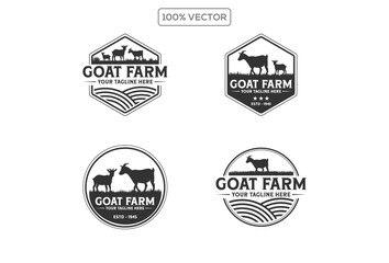 Obraz premium set of goat farm logo design vintage retro label and badge vector illustration