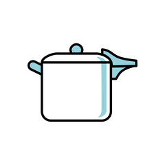 青い取っ手付き圧力鍋のシンプルなベクターイラスト素材｜圧力鍋,蓋付き,調理器具,家庭用品,ベクター,白背景