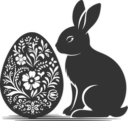 Floral style with a easter bunny animal vector silhouette