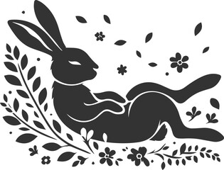 Floral style with a easter bunny animal vector silhouette