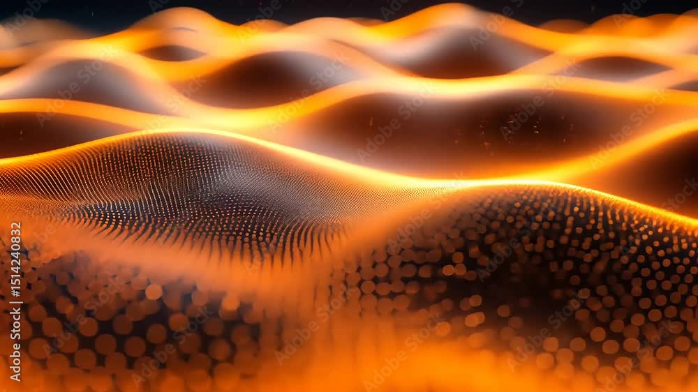 Poster abstract glowing wave particle surface animation with dynamic light effects