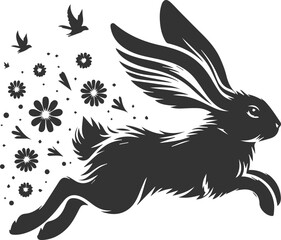 Floral style with a easter bunny animal vector silhouette