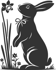 Floral style with a easter bunny animal vector silhouette