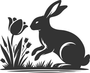 Floral style with a easter bunny animal vector silhouette
