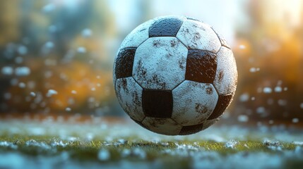 Muddy Soccer Ball In A Winter Field