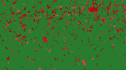 Red confetti falling in front of green screen. Chroma key asset for holiday, celebration, or congratulations video. - Powered by Adobe