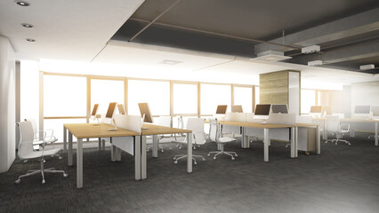 Office space for employees to work and corridor,Work area decorated in loft style,3d rendering