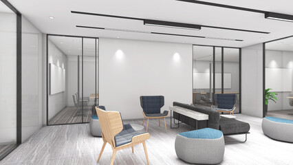 Office waiting areas and corridors in the building, office space,3d rendering