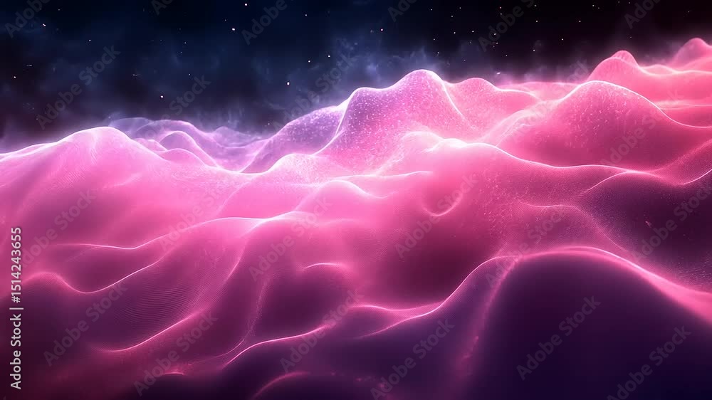 Poster abstract landscape with glowing pink waves and starry sky background animation loop