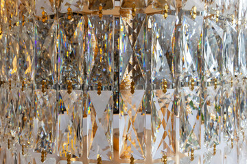 Focus on the crystal chandelier interior decoration