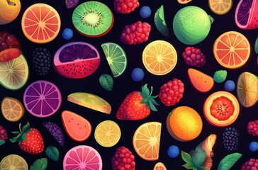 Bright vector icons of common fruits used in stock illustration