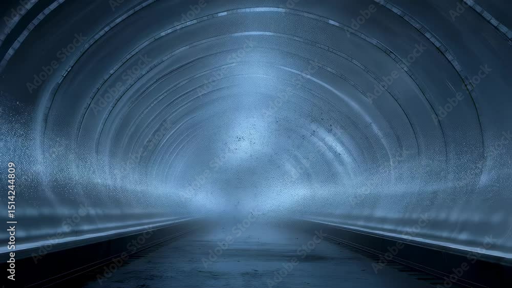 Poster ozone distribution flowing evenly through medical device loops inside industrial tunnel, highlightin