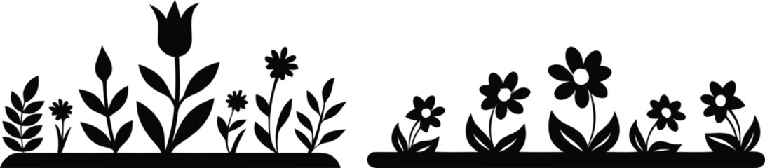 Colorful Vector Flower Garden Border Illustration


