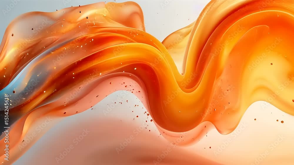 Poster abstract orange flowing wave with glitter particles, a stylish and dynamic backdrop