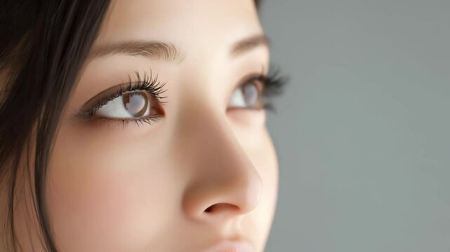 長いまつ毛、美しい瞳の女性