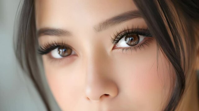 長いまつ毛、美しい瞳の女性