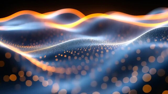 Abstract particle wave animation with glowing lights and fluid movement background