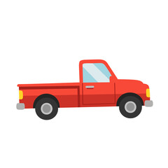Red pickup truck vector illustration in side view. Simple and classic utility vehicle design