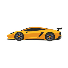 Yellow sports car vector illustration in side view. Sleek and modern design for racing or speed themes