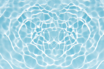 Blue water with ripples on the surface. Defocus blurred transparent blue colored clear calm water surface texture with splashes and bubbles. Water waves with shining pattern texture background.