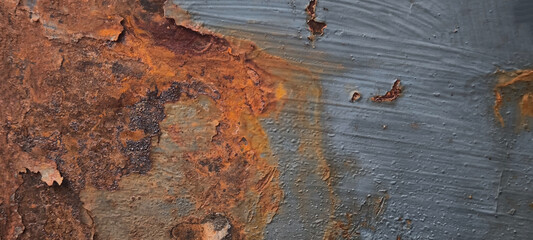 Rust on the iron door for the background. old peeling paint on rusty gates.