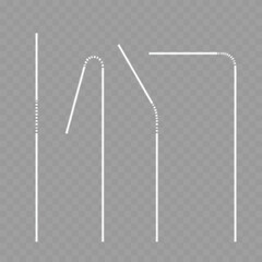 White Drinking Straw Set - Plastic Beverage Tube Mockup. Vector